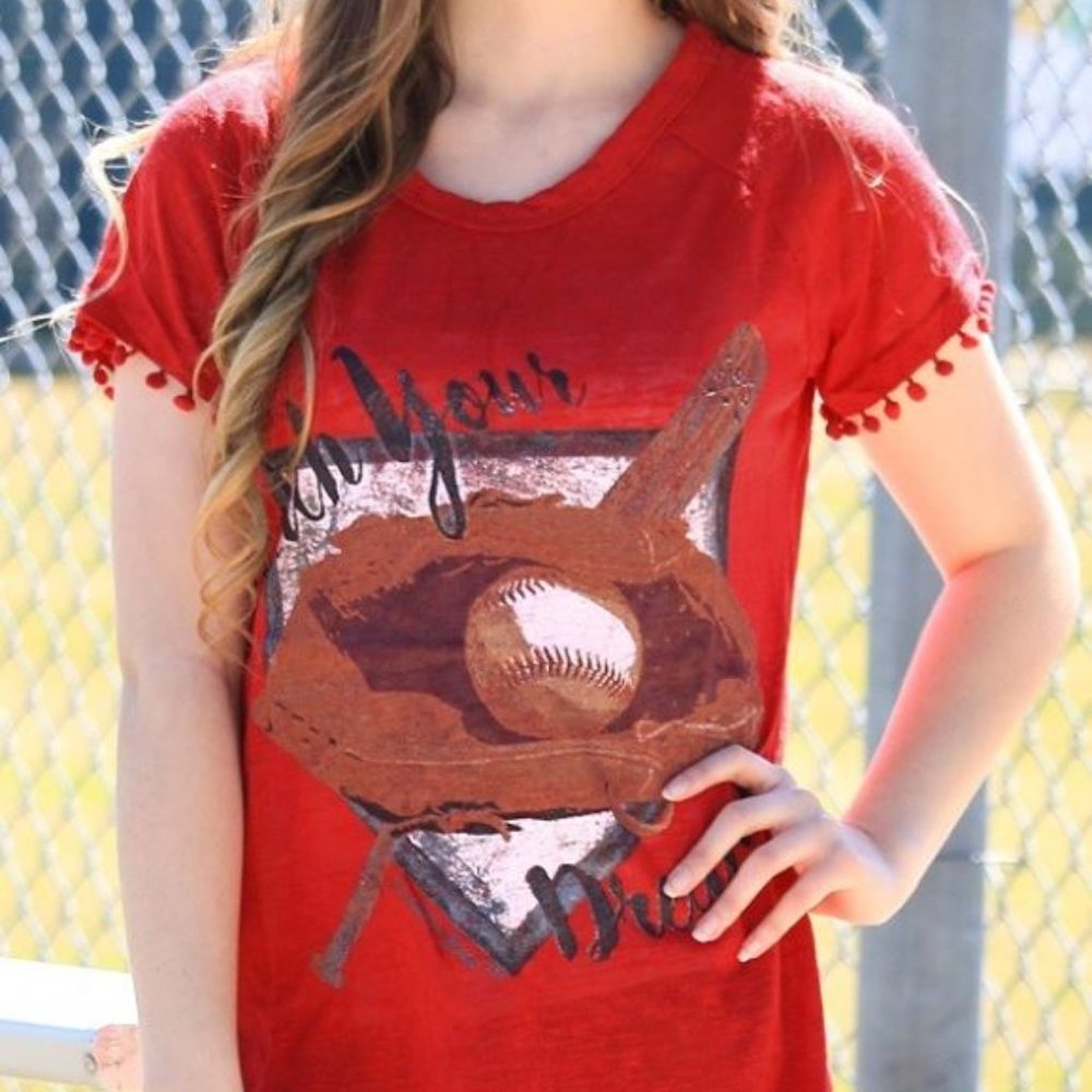Catch your dreams baseball pom pom tee